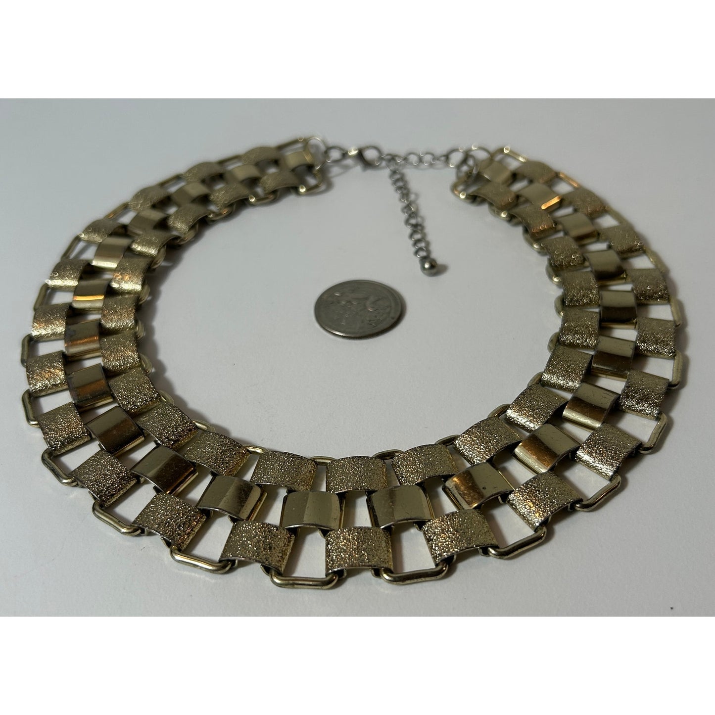 Gold‑Tone Textured Link Choker Necklace, 18", Vintage Statement Collar