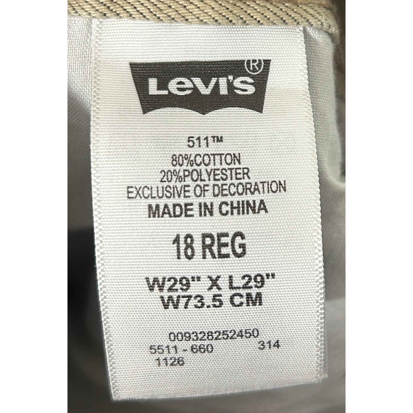 Levi's 511 Slim Fit Khaki Jeans 18 REG W29 L29 Youth Boys Cotton Blend
