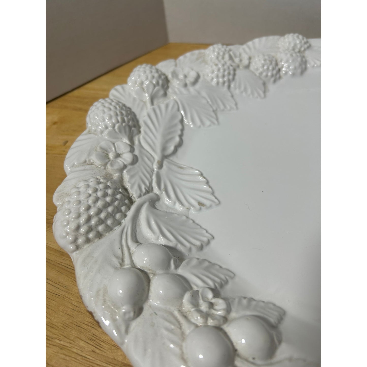 White Ceramic Embossed Fruit & Leaf Large Oval Platter 20" Italy