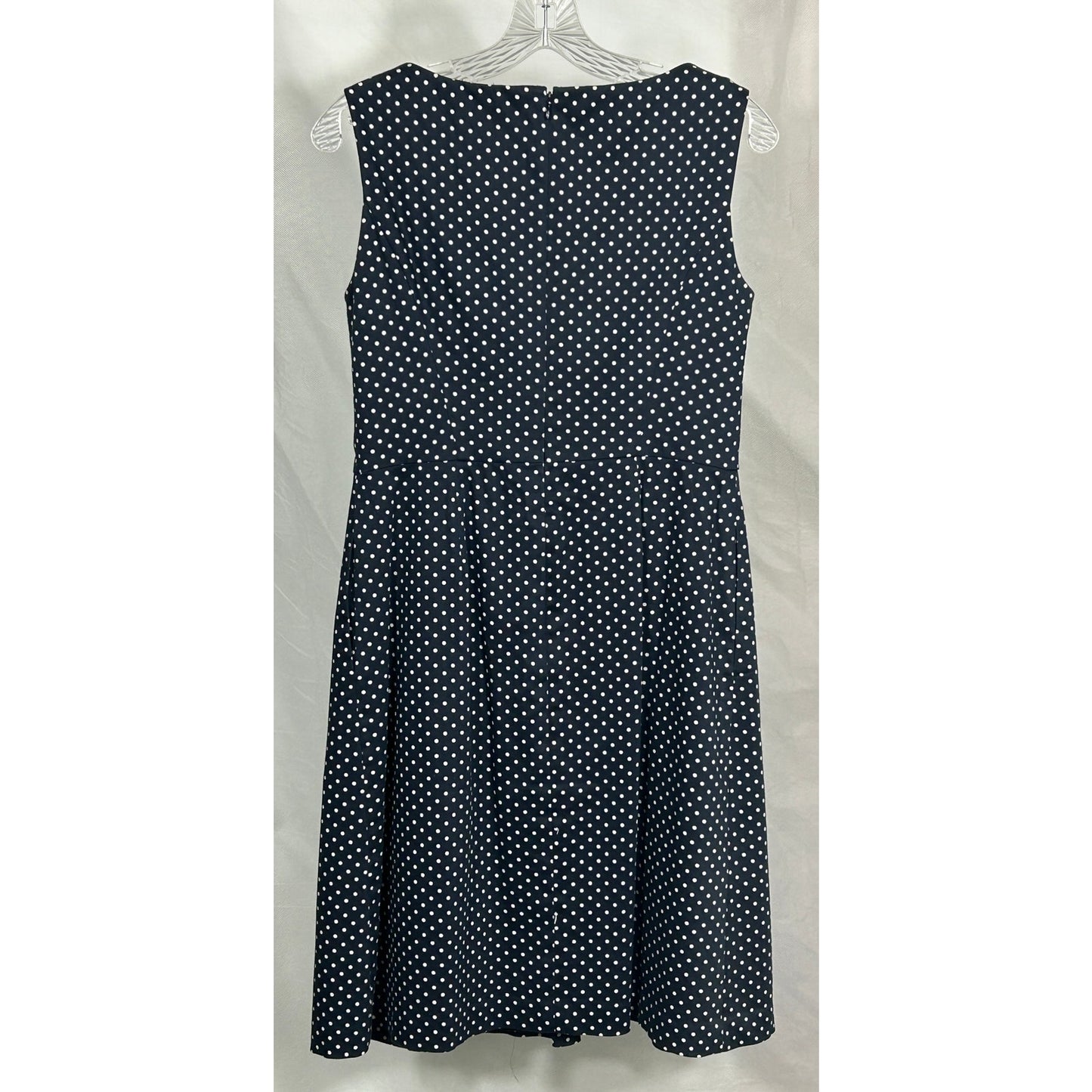 Jones New York Dress Size 6 Navy White Polka Dot Sleeveless Fit & Flare Cotton