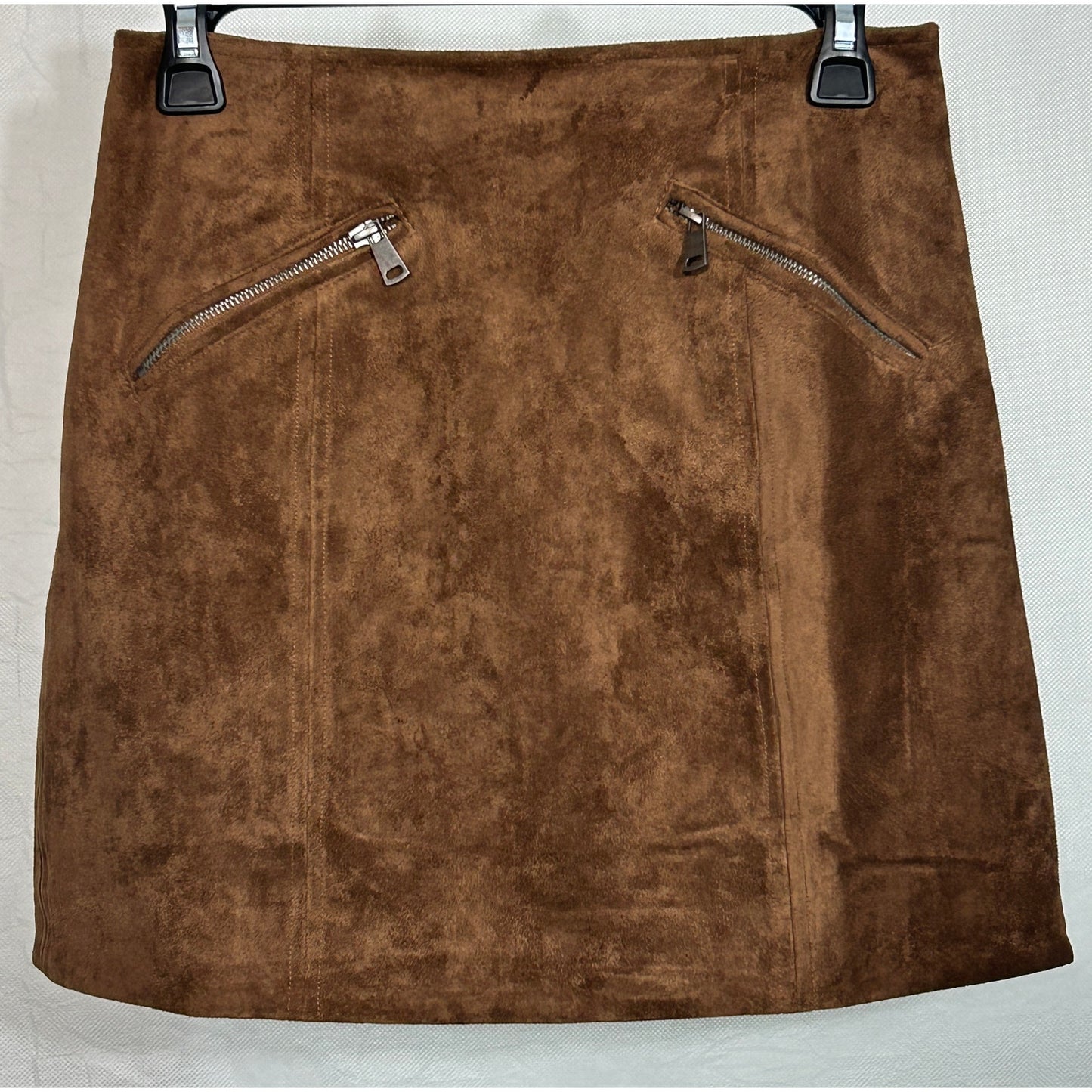 Tractr Brown Faux Suede Mini Skirt with Zippers Size 2/26 NWT