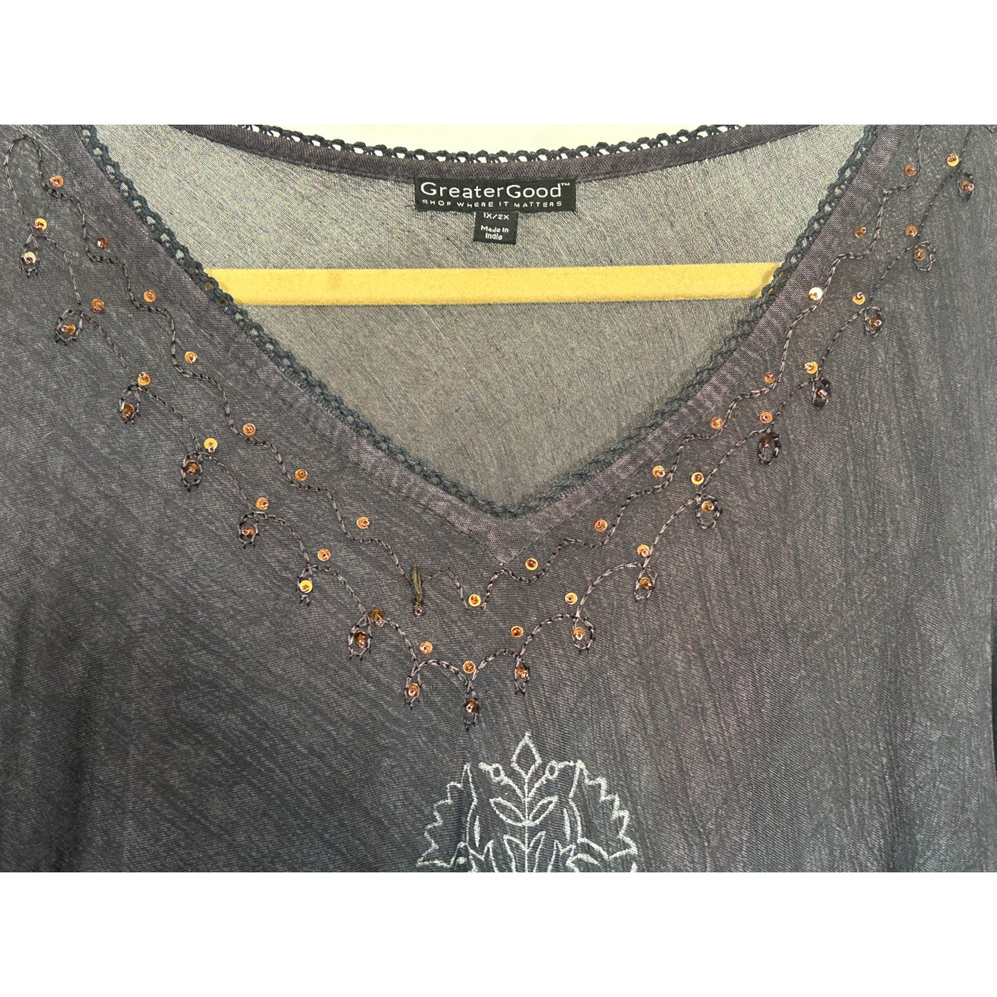 GreaterGood Blue Teal Embroidered Tunic Top 1X/2X Rayon India Boho Style