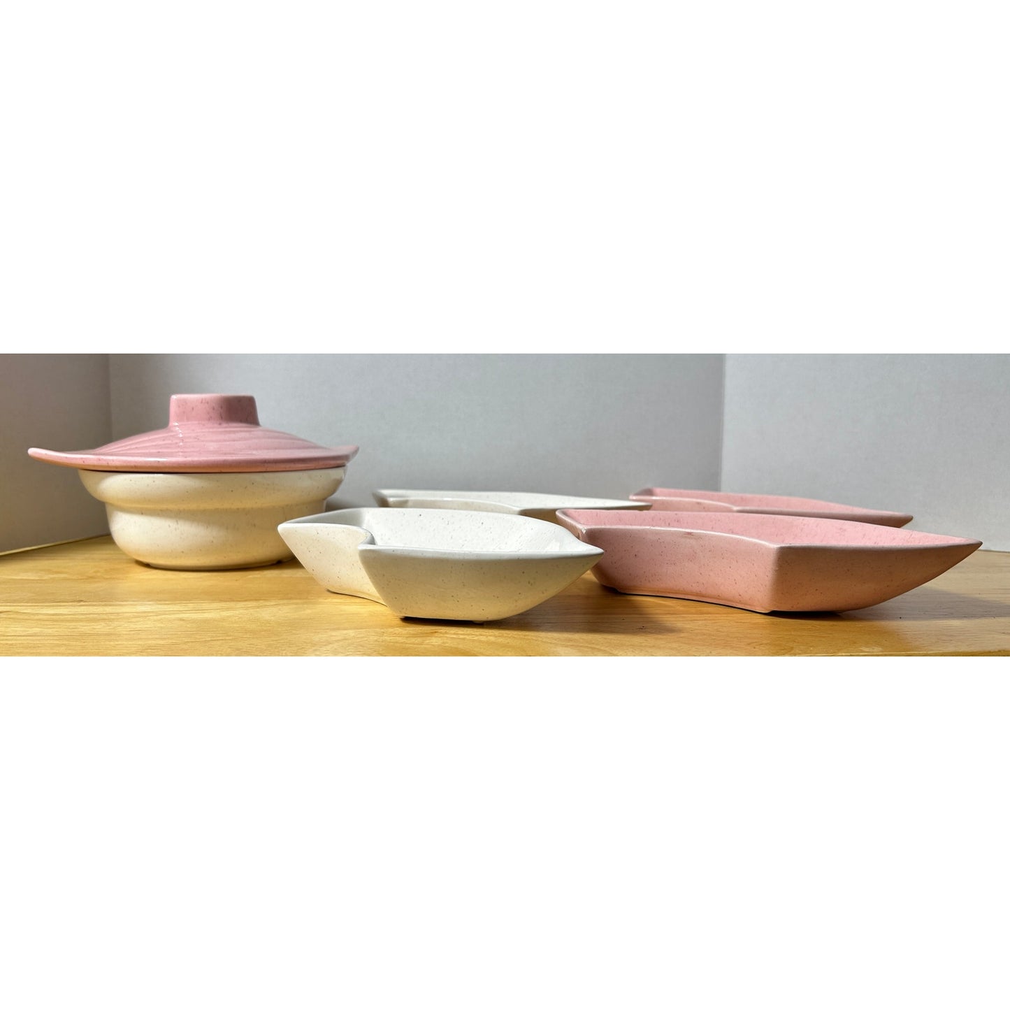 Vintage California Pottery Lazy Susan Set Pink & Cream Ceramic USA Made