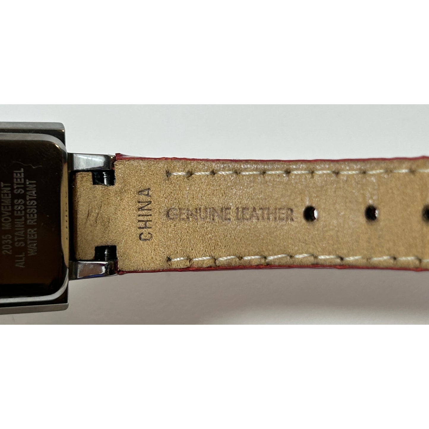 Kenneth Cole Reaction Women’s Red Leather Strap Square Watch – Silver Dial