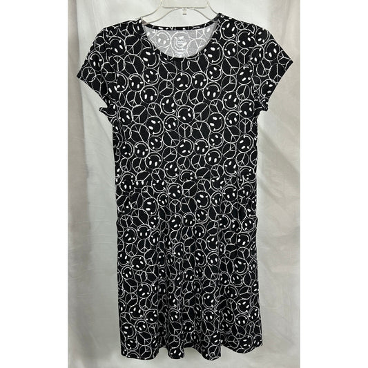 Wonder Nation XL Girls Dress Black Peace Smile Print Cotton Recycled Poly
