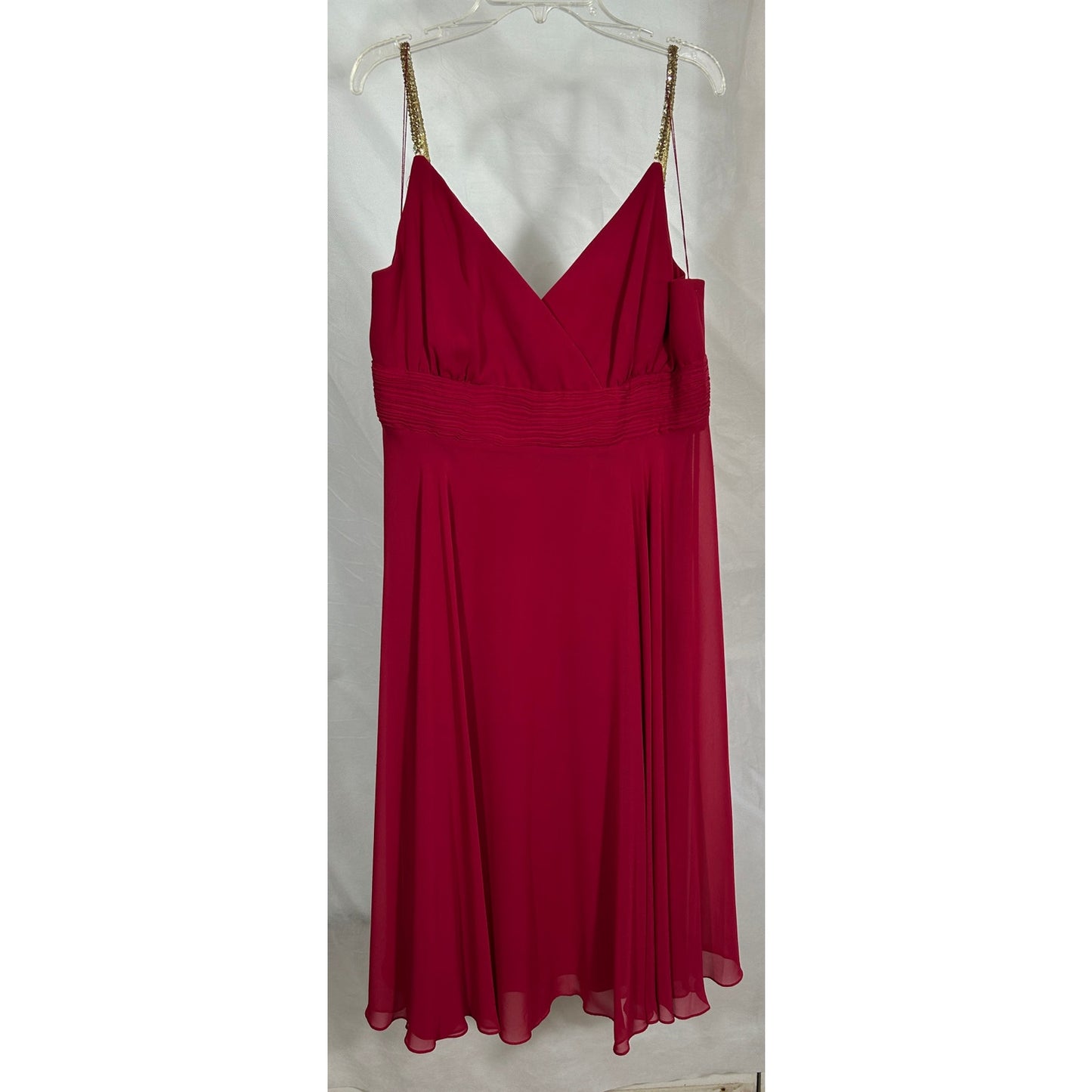 Donna Morgan Red Cocktail Dress with Beaded Straps, Size 16