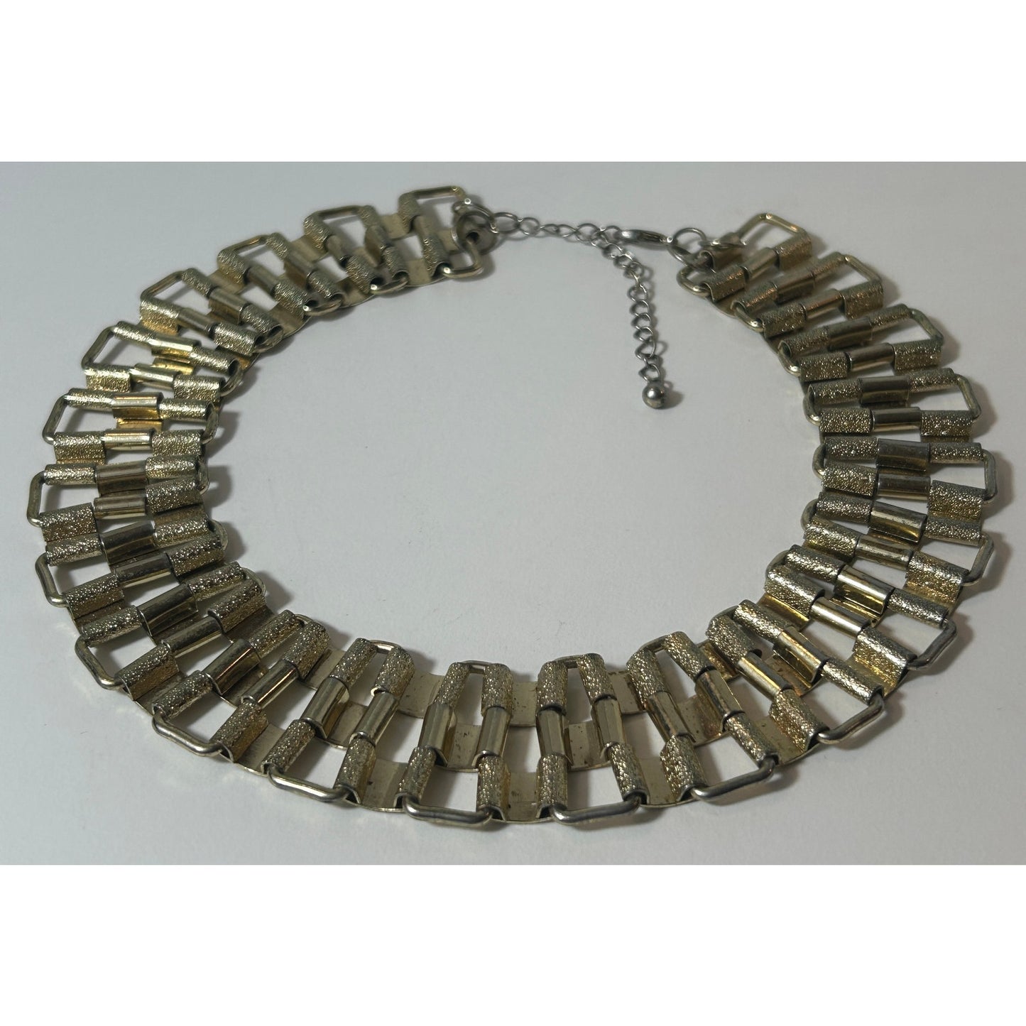 Gold‑Tone Textured Link Choker Necklace, 18", Vintage Statement Collar