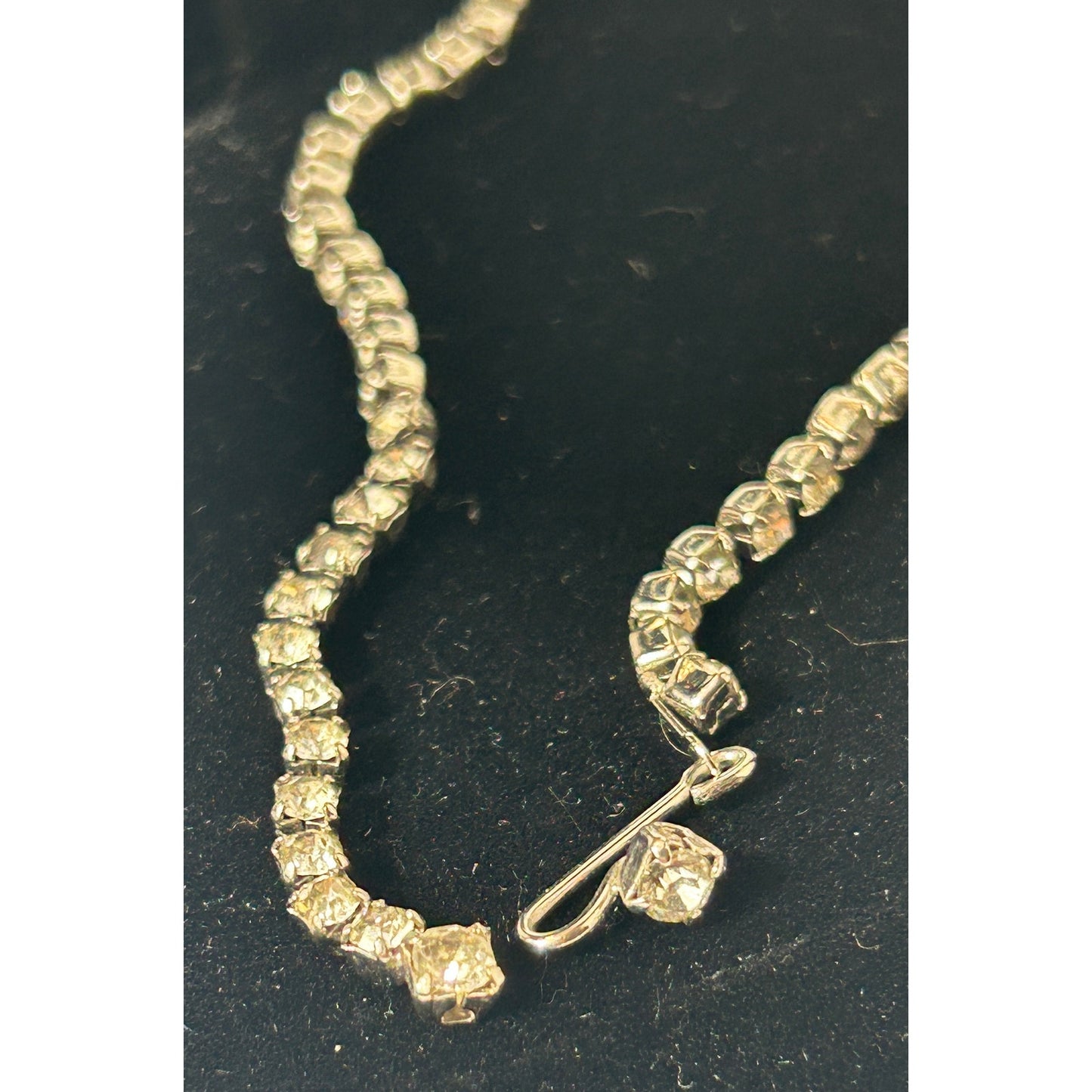 Vintage Rhinestone Bib Necklace Silver Tone 15" Bridal/Evening Jewelry