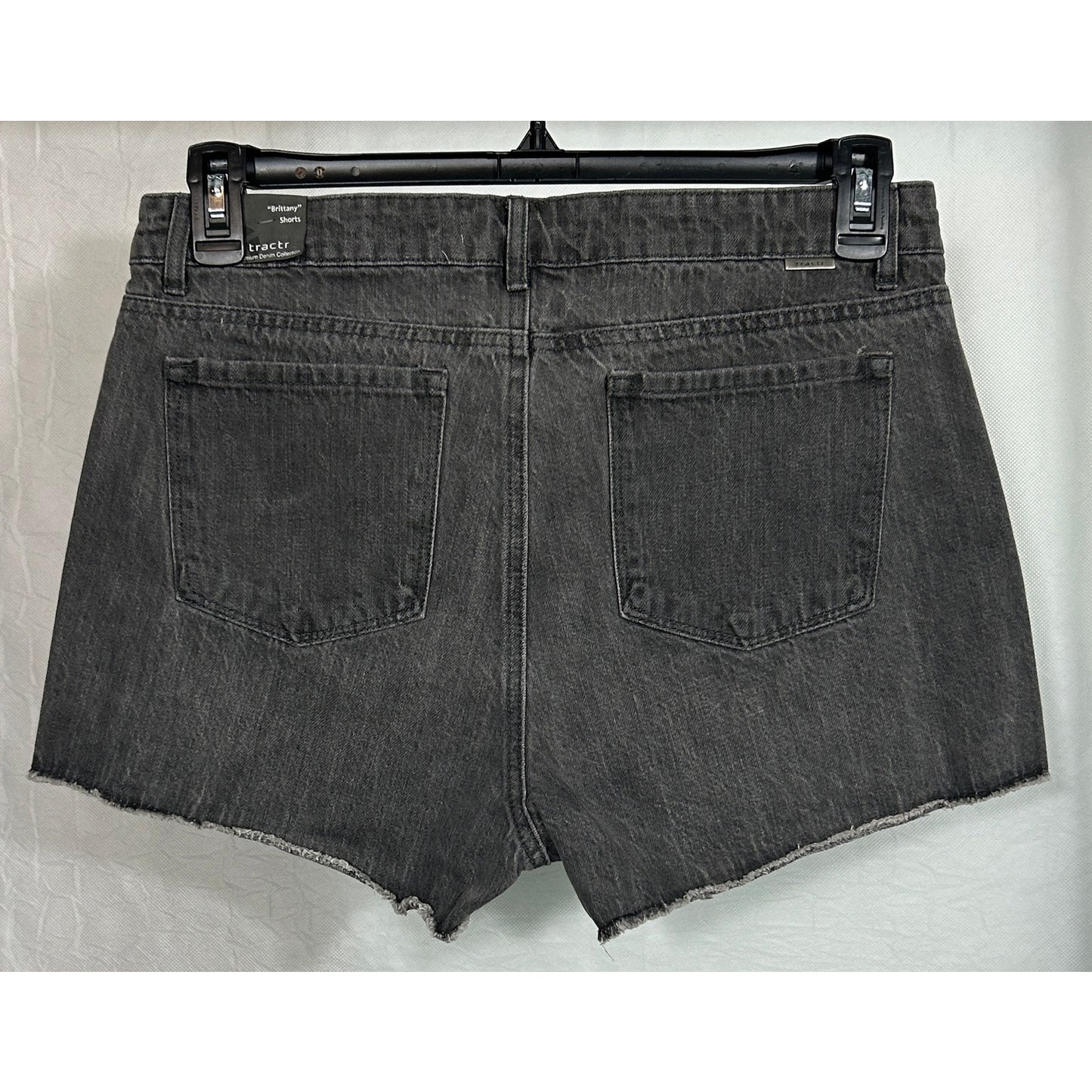 Tractr Brittany Black Denim Shorts Size 10 Mid Rise Raw Hem Cutoffs NWT