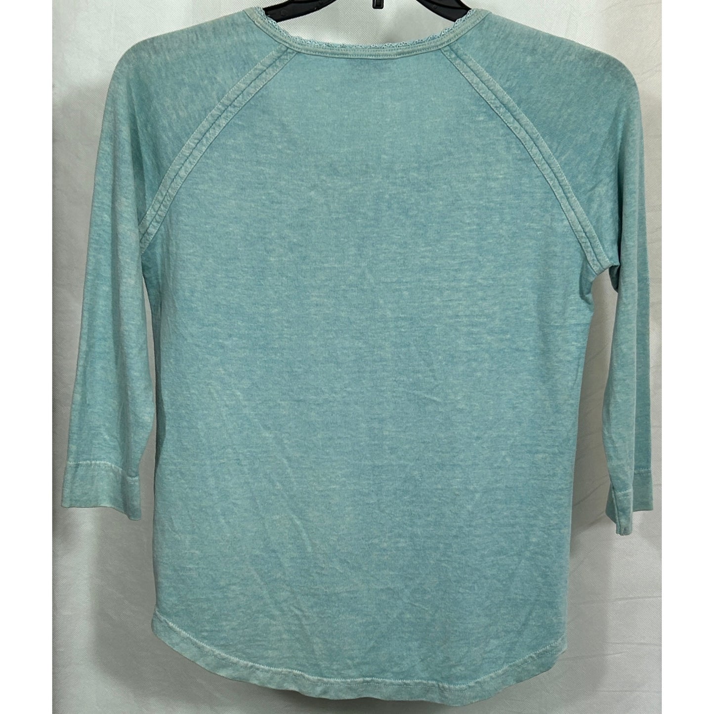 Wrap London Blue Hemp Cotton 3/4 Sleeve Top UK 10 US 6 Casual Pullover