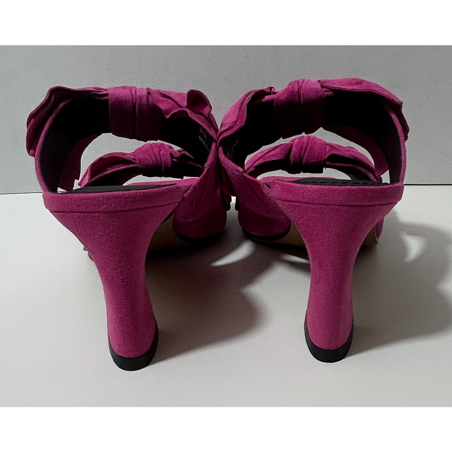 Lisa Vicky Fuchsia Suede Mule Heels w/ Double Bow Accent Size 9.5M NIB