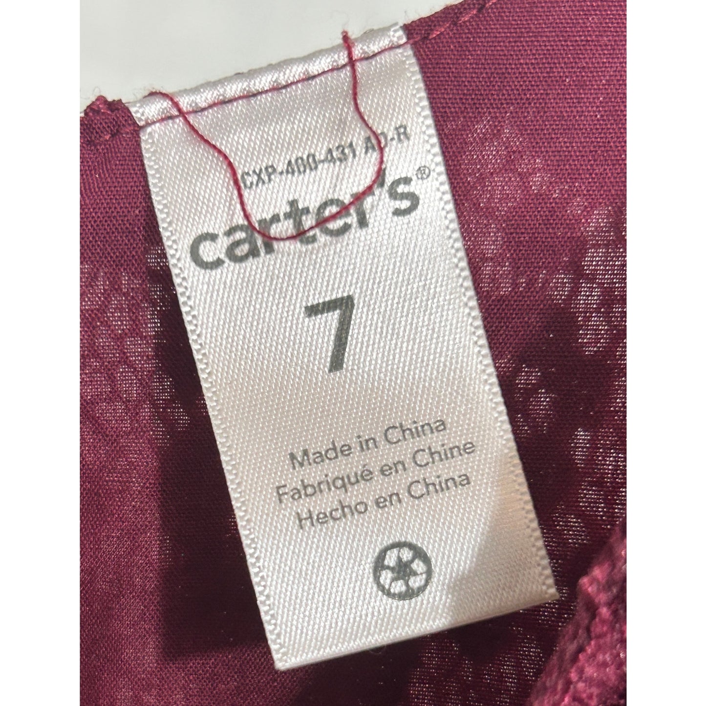 Carter’s Girls Burgundy Lace Dress Size 7 Velvet Waistband Holiday Party