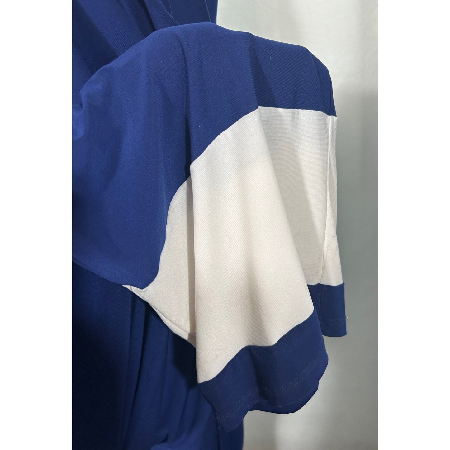 ESY Studio Blue Drape Jumpsuit XL Cowl Neck Belted Colorblock Legs USA