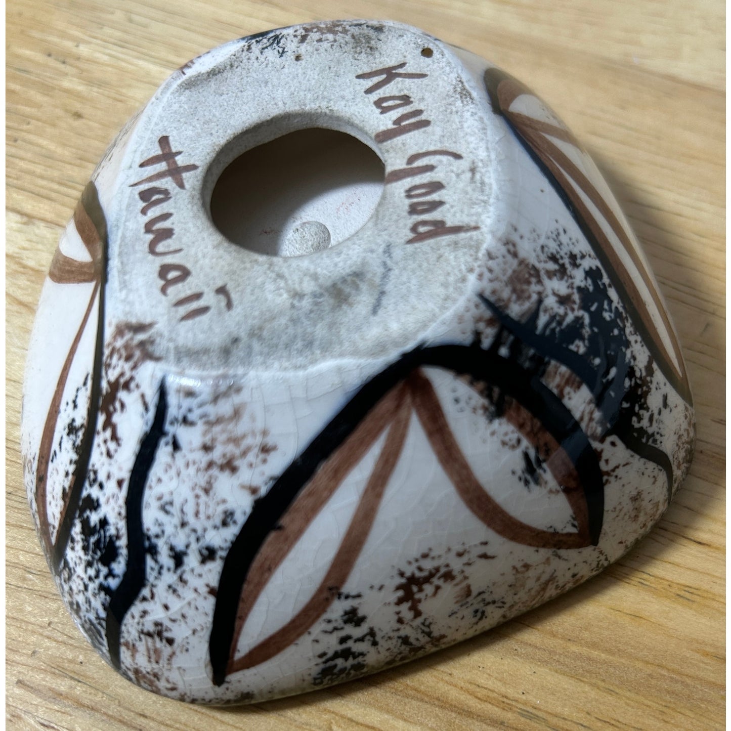 Kay Good Hawaii Signed Pottery Heart Dish Abstract Mid-Century Modern