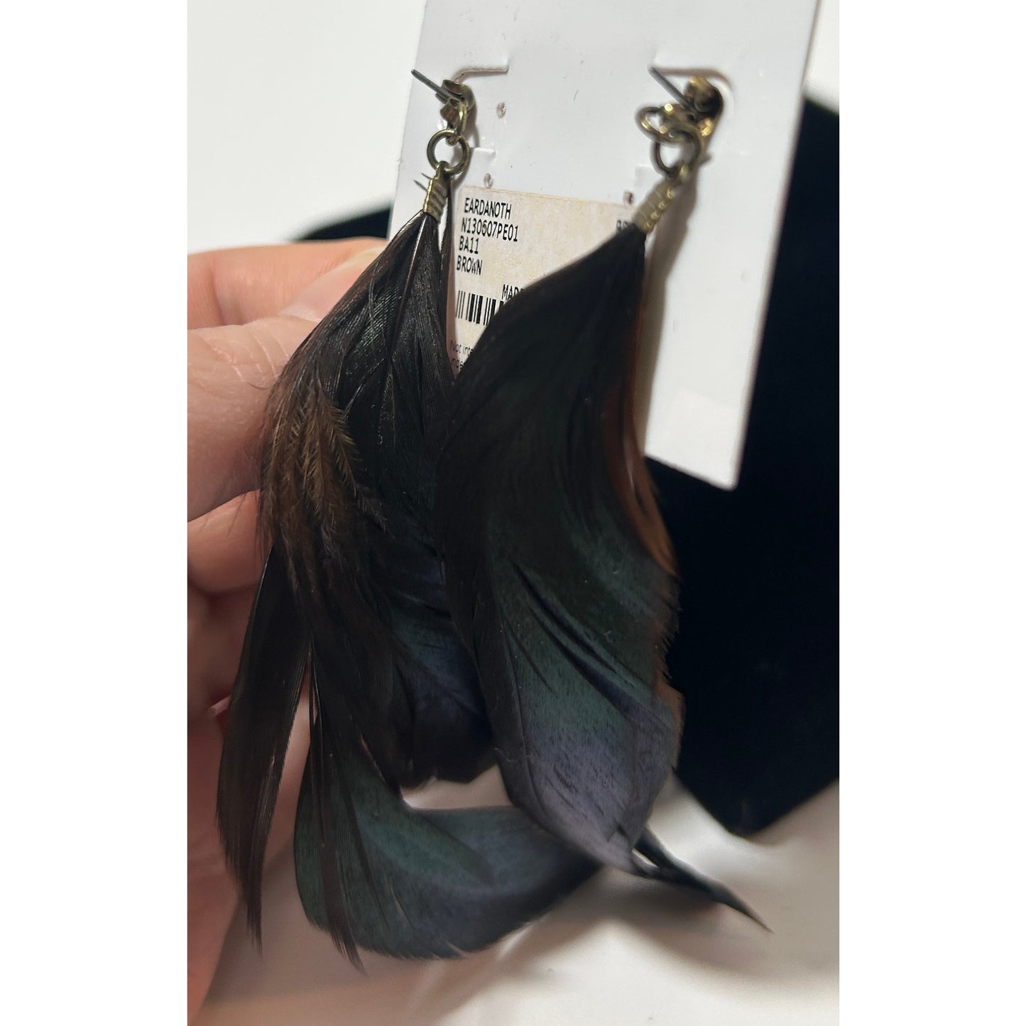 Charming Charlie Owl Stud Earrings with Long Iridescent Feather Dangles