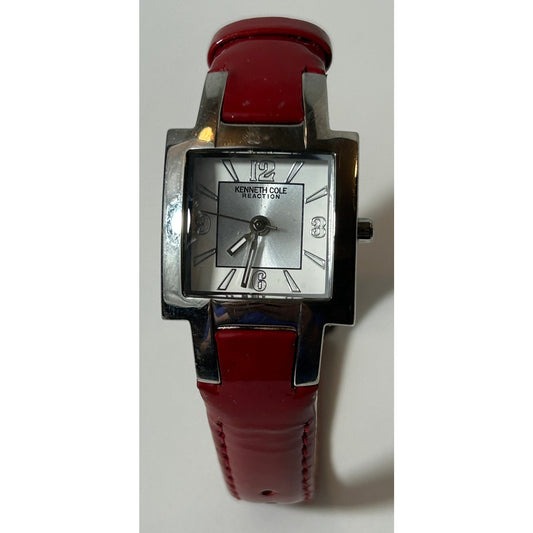 Kenneth Cole Reaction Women’s Red Leather Strap Square Watch – Silver Dial
