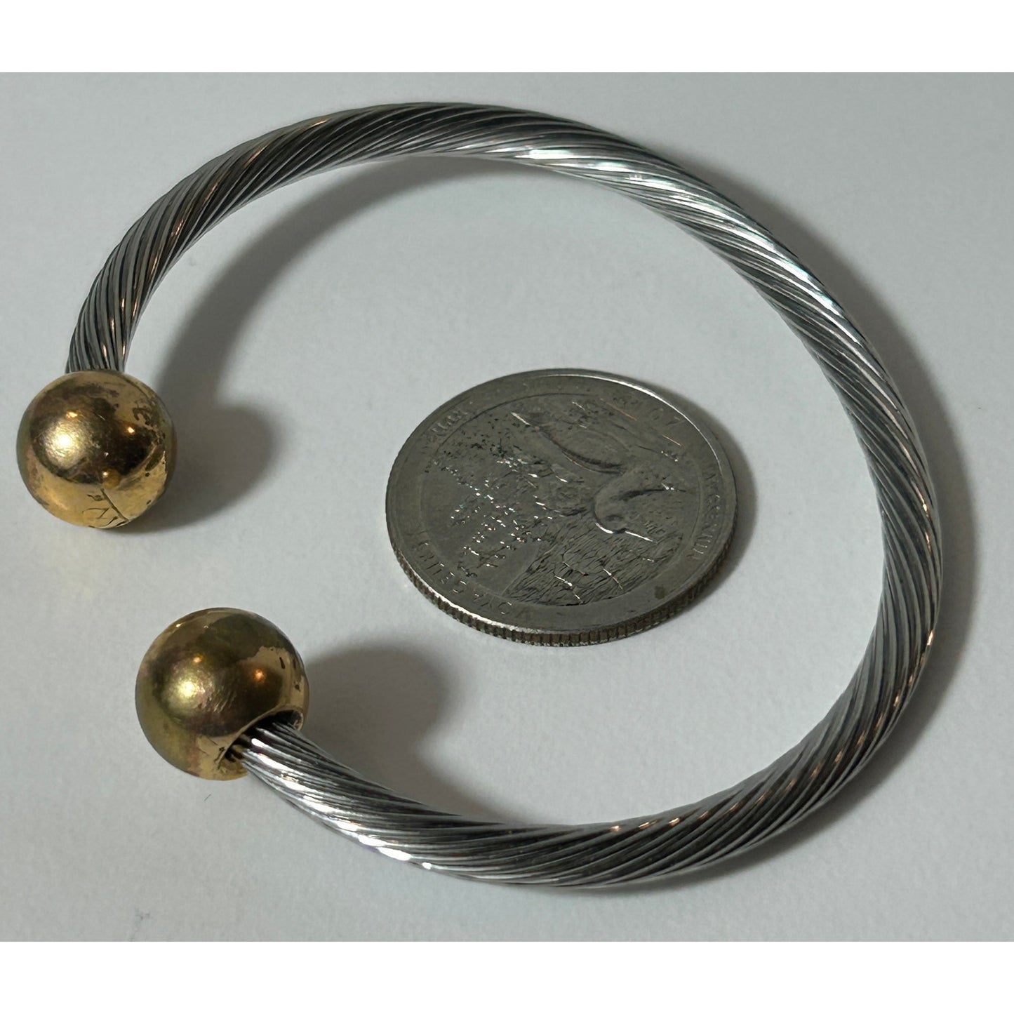 Diaz Santoyo Crown Hallmark Mexican Modernist Cable Cuff Bracelet, Steel/Brass