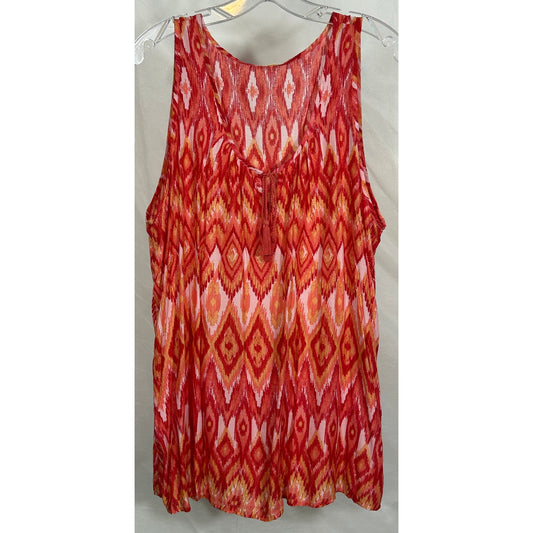 Peach Whisper Ikat Tassel Tank Top XXL Rayon Sleeveless Blouse Boho Print