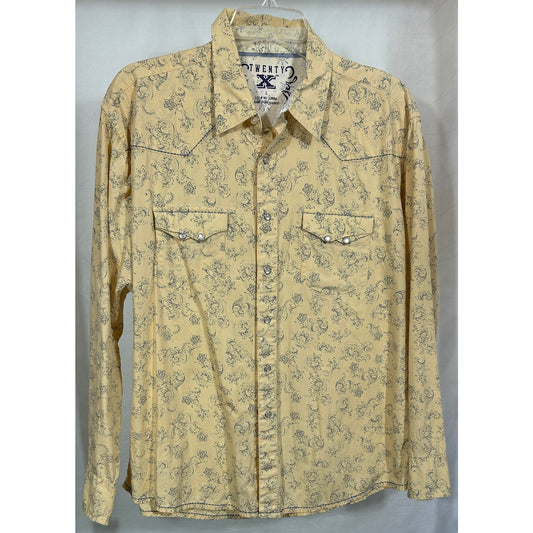 Twenty X Yellow Floral Pearl Snap Western Shirt L Vintage Style Cowboy Shirt