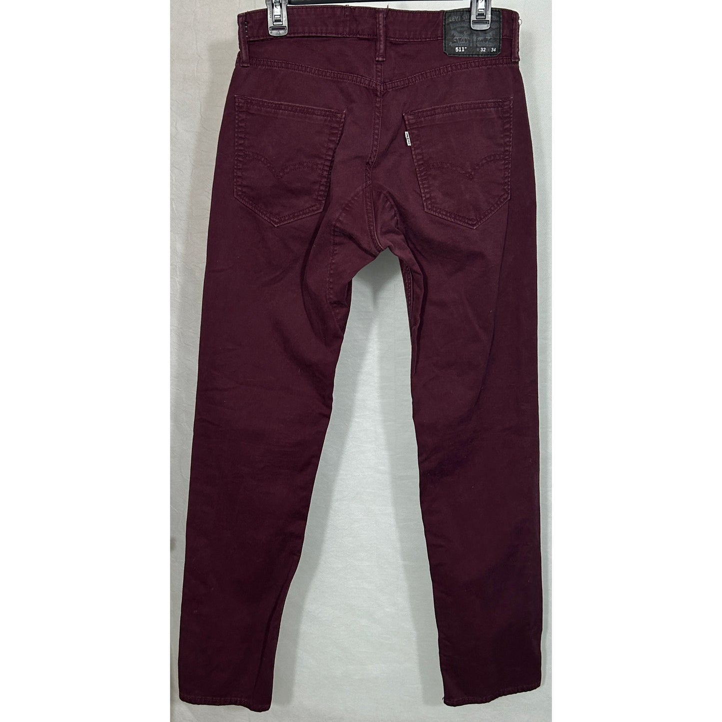 Levi's 511 Slim Fit Burgundy Stretch Jeans Men's Size 32x34 Cotton Blend