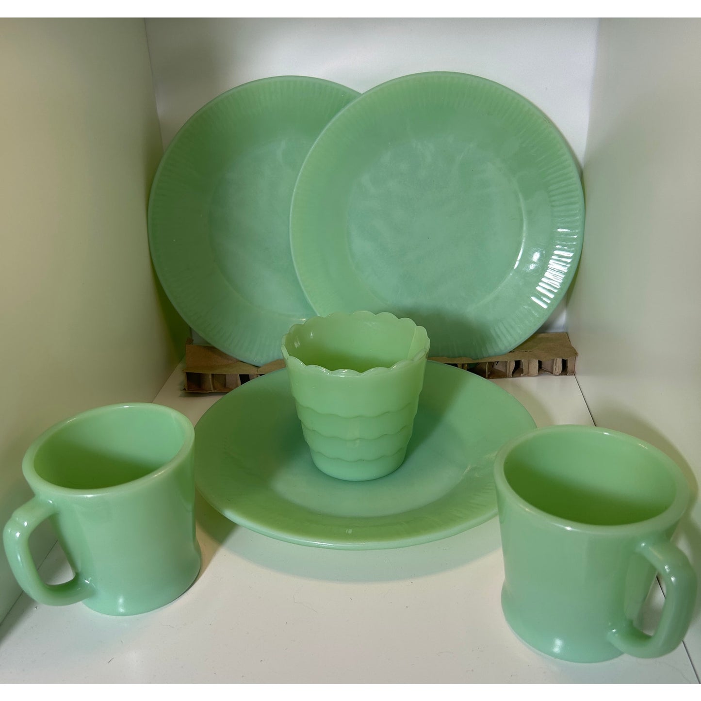 Fire-King Jadeite 6-Piece Set Anchor Hocking 1960s Mugs Plates Bowl