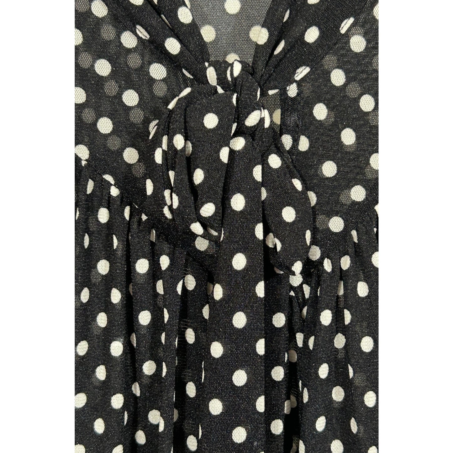 Ember Black Sheer Polka Dot Tunic Top with Tie Front – Size M
