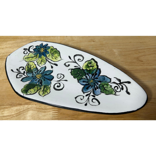 Hand-Painted Mid-Century Modern Ceramic Wall Pocket NB 1973 Blue Floral
