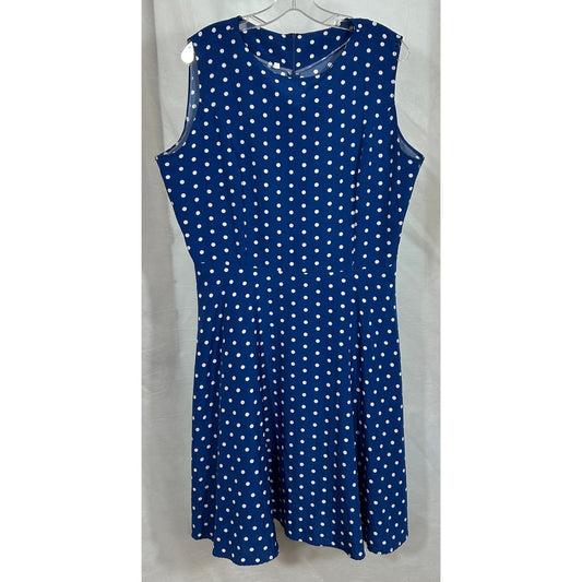 Navy Blue White Polka Dot Sleeveless Fit & Flare Dress XXL Cotton Blend