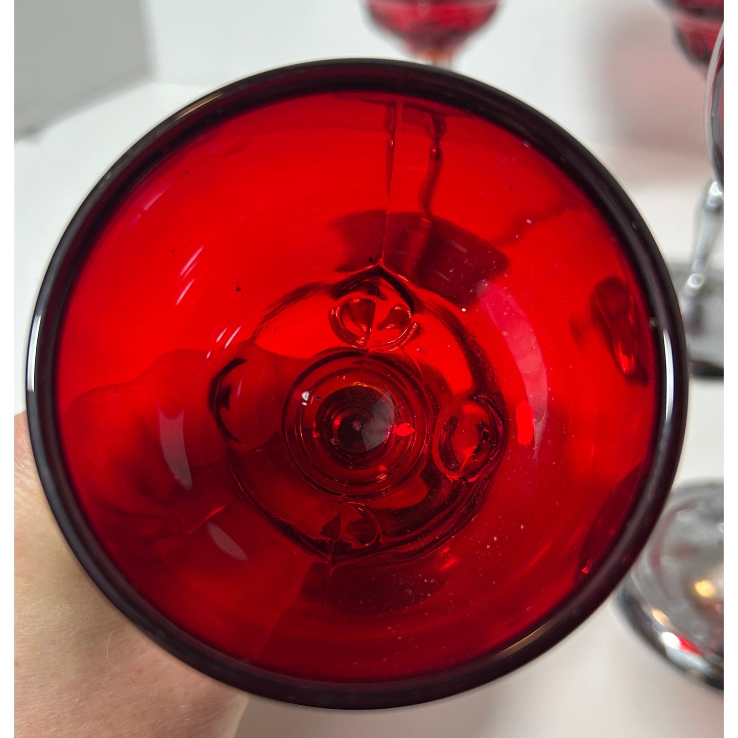 Vintage Ruby Red Cordial Glasses with Silver Metal Stems – Set of 4, 5.25"