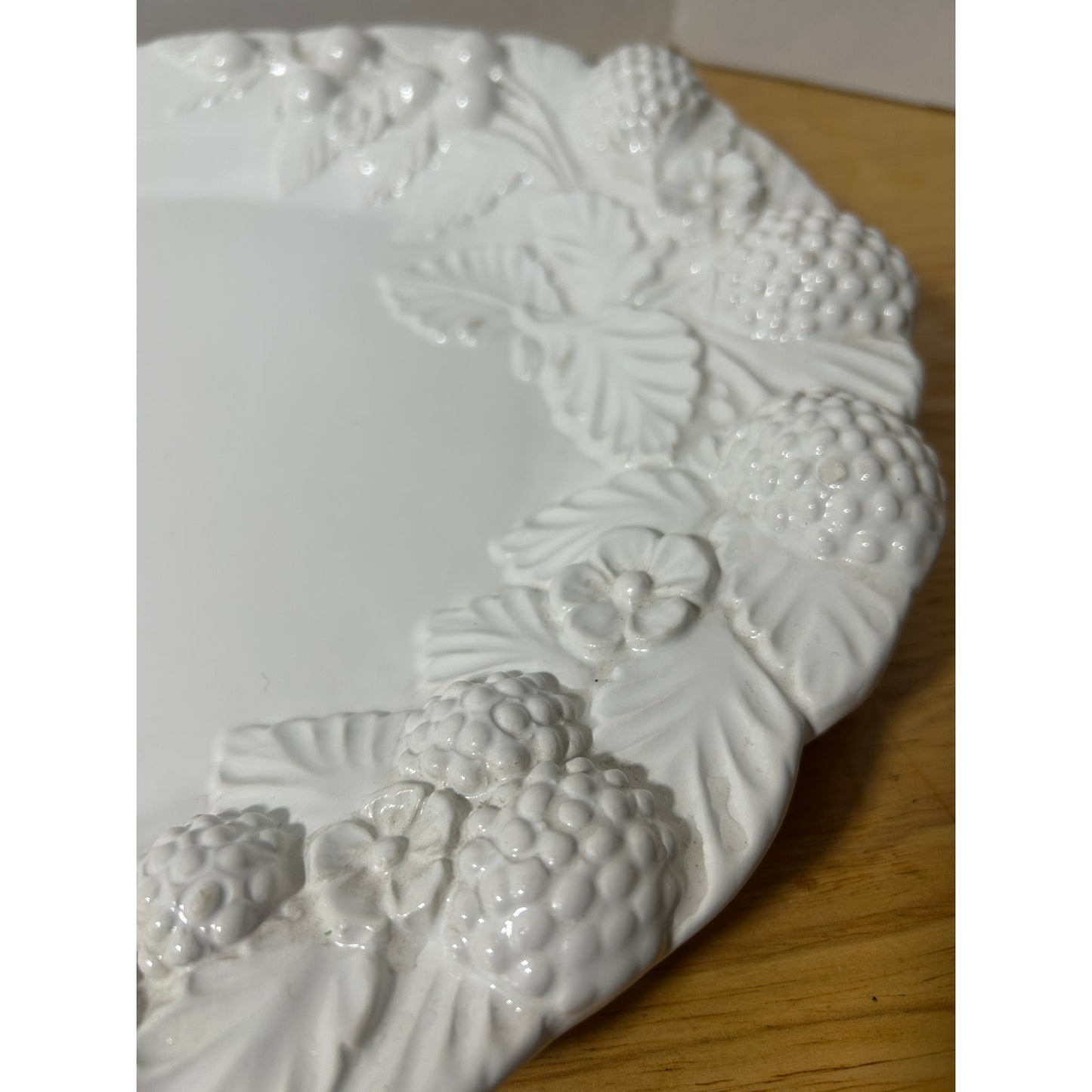 White Ceramic Embossed Fruit & Leaf Large Oval Platter 20" Italy