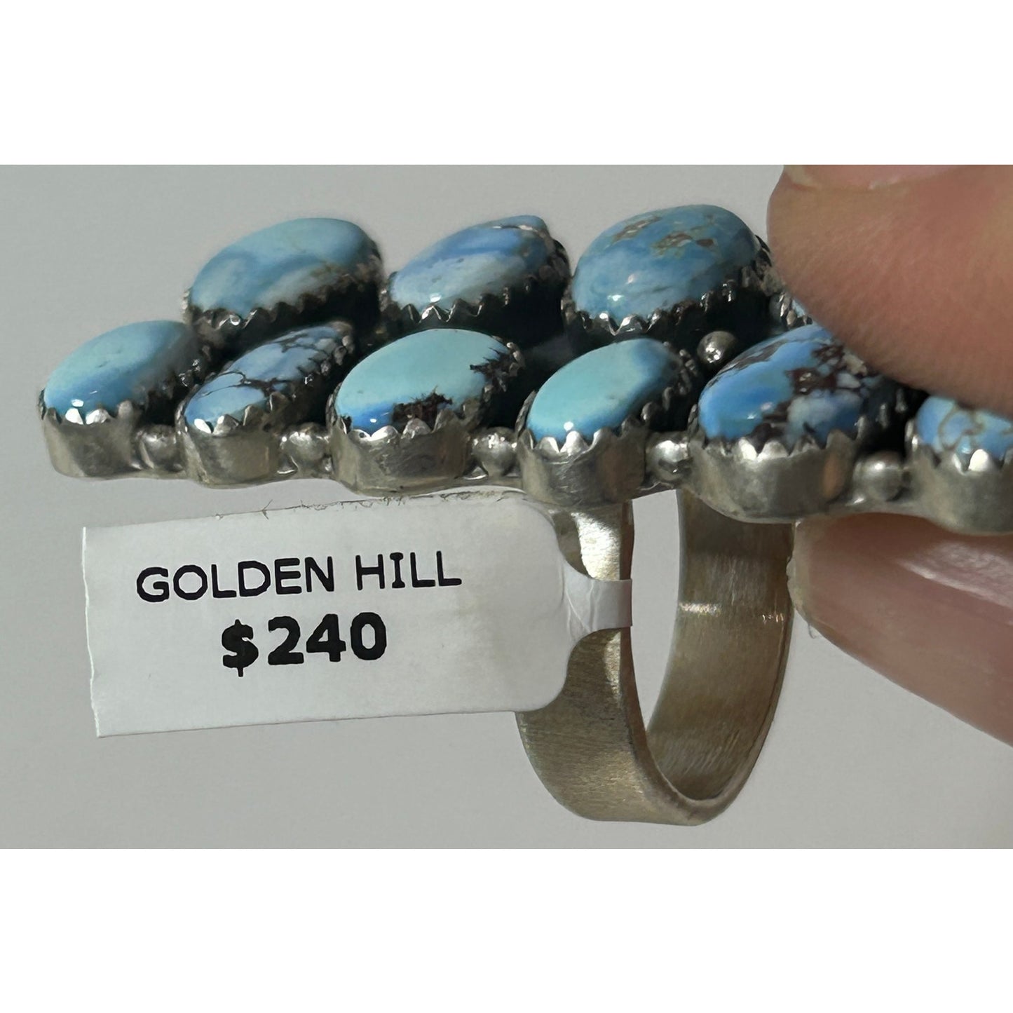 Sterling Silver 11‑Stone Turquoise Cluster Statement Ring 2" Wide - NWT
