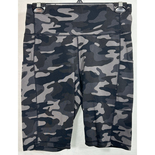 NY&Co Camo Biker Shorts Size L Gray Black Cotton Blend High Rise with Pockets