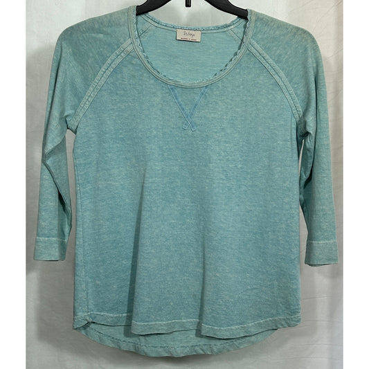 Wrap London Blue Hemp Cotton 3/4 Sleeve Top UK 10 US 6 Casual Pullover