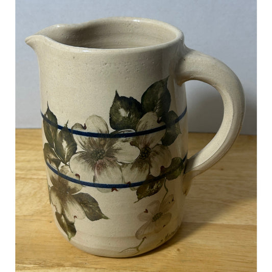Hand-Painted Pottery Pitcher Signed B Mantegna – Dogwood Floral Design