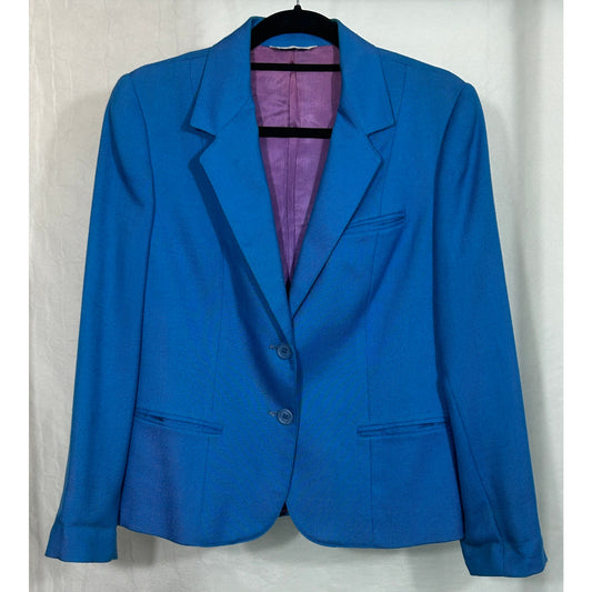 Vintage Blue Blazer With Purple Satin Lining Women’s Jacket Size Small