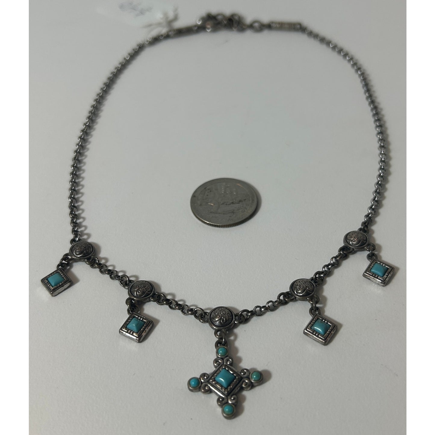 Brighton Indie Cross Turquoise Howlite Necklace Silver Plated 20"