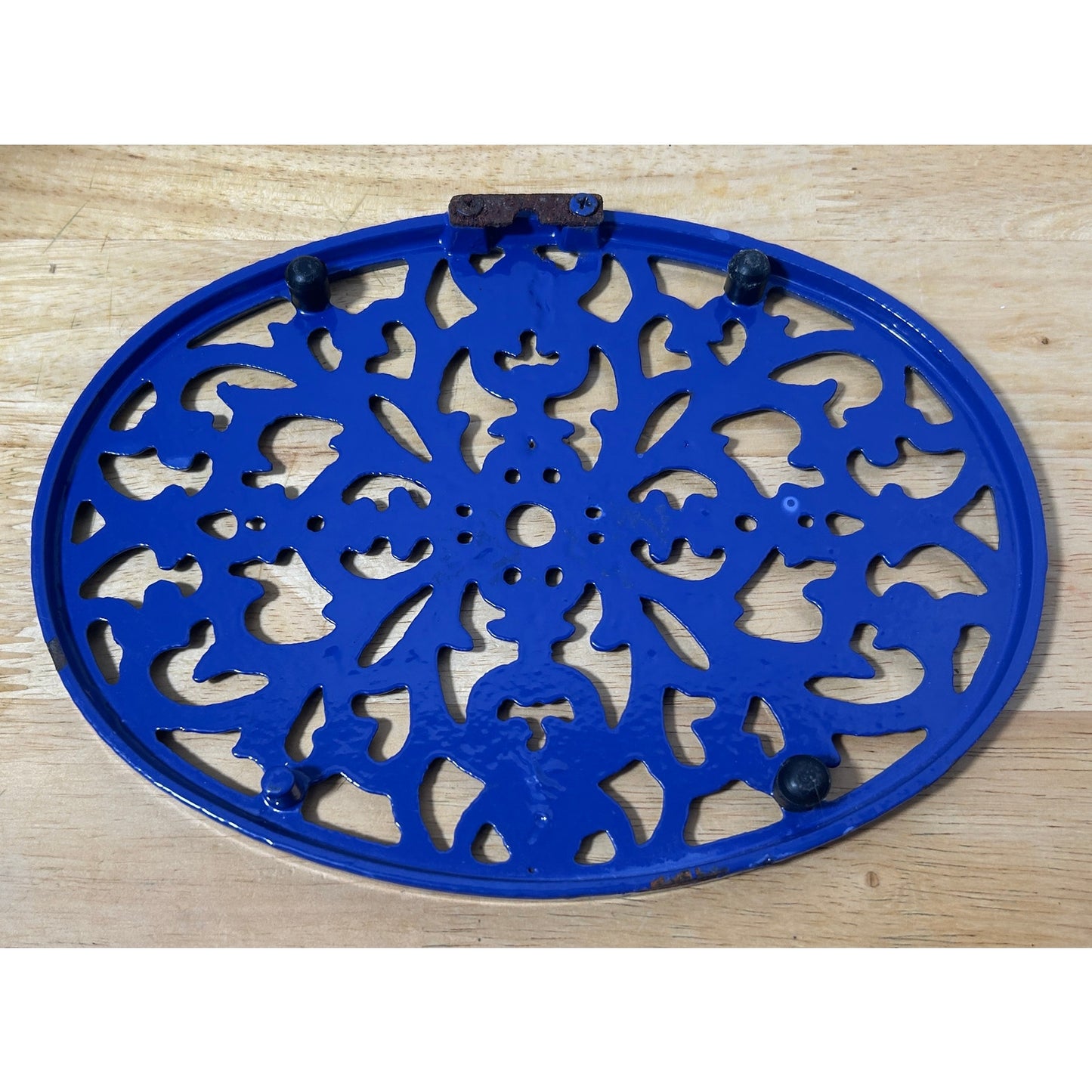 Vintage Ceramic Trivet Blue Floral Design 9.5"x7.25" - Made in Japan