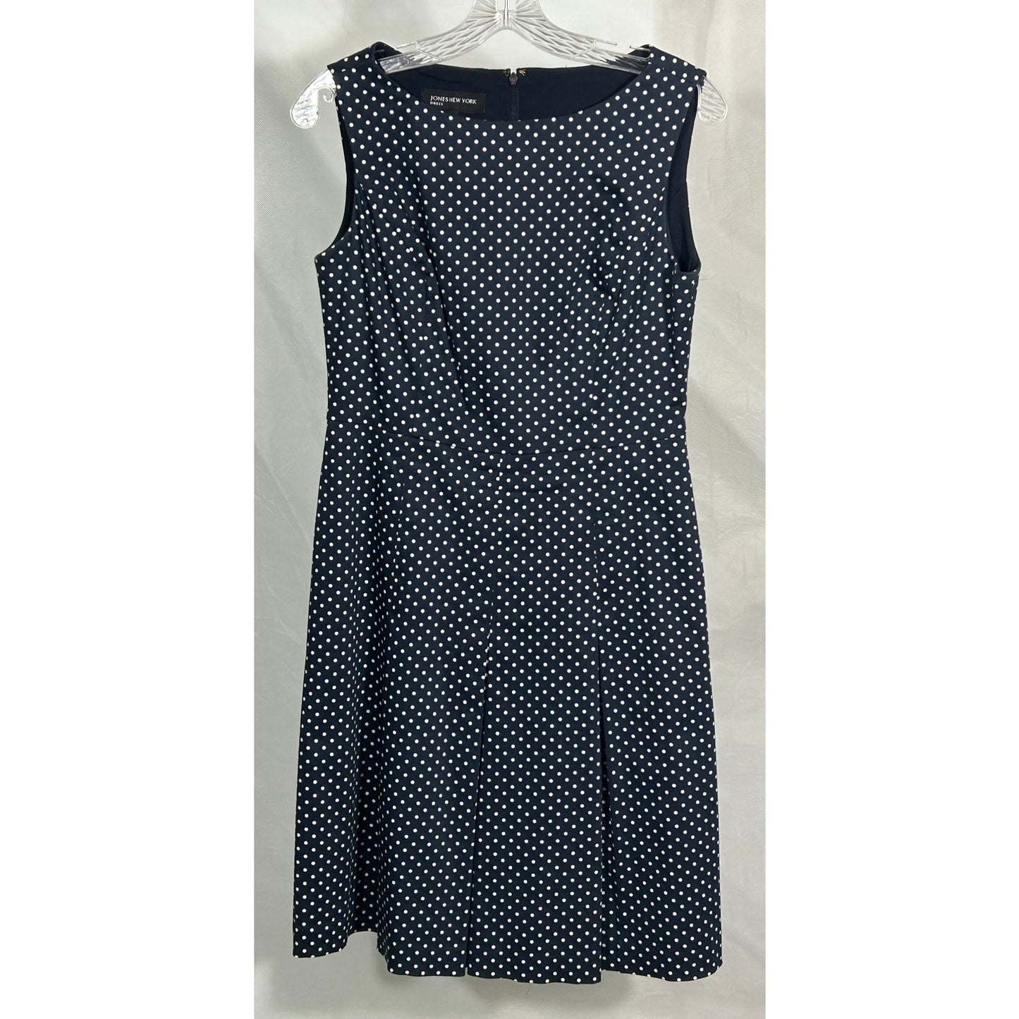 Jones New York Dress Size 6 Navy White Polka Dot Sleeveless Fit & Flare Cotton