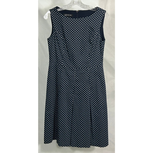 Jones New York Dress Size 6 Navy White Polka Dot Sleeveless Fit & Flare Cotton