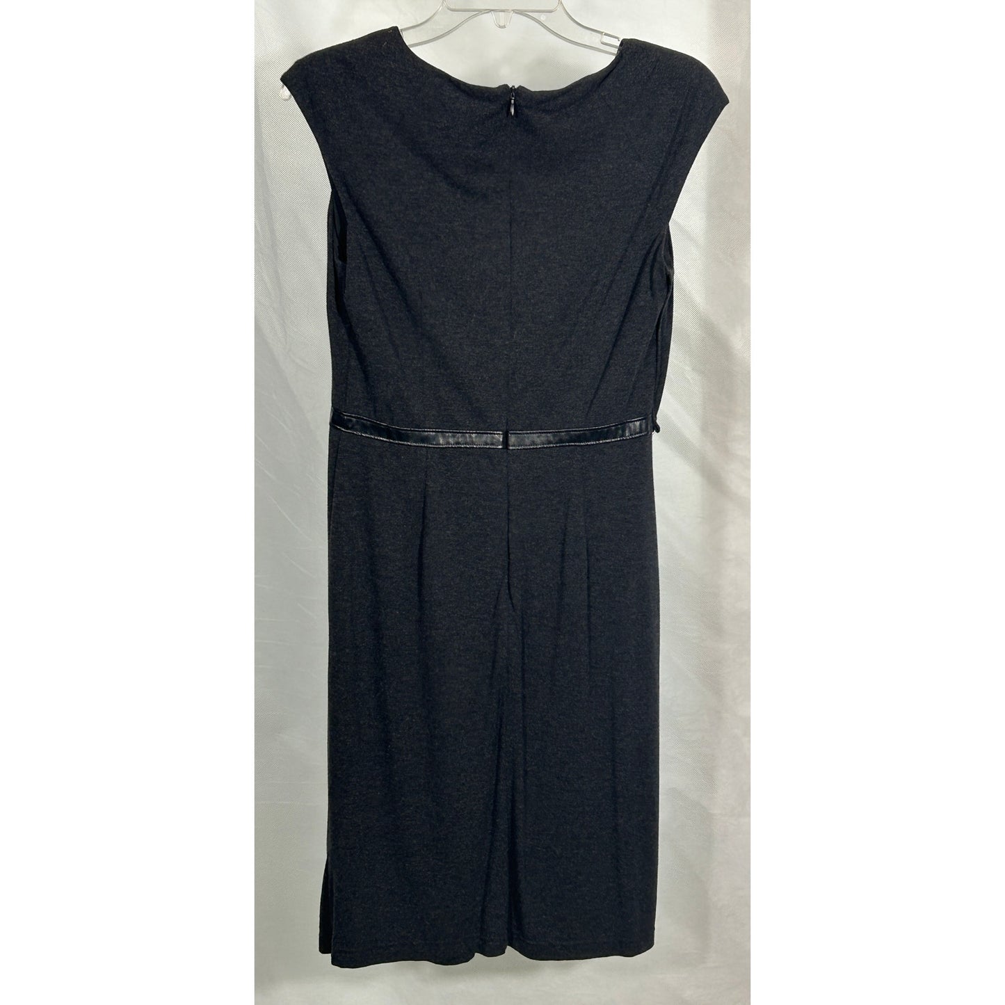 Adrianna Papell Black Draped Midi Dress Faux Leather Trim Size 6