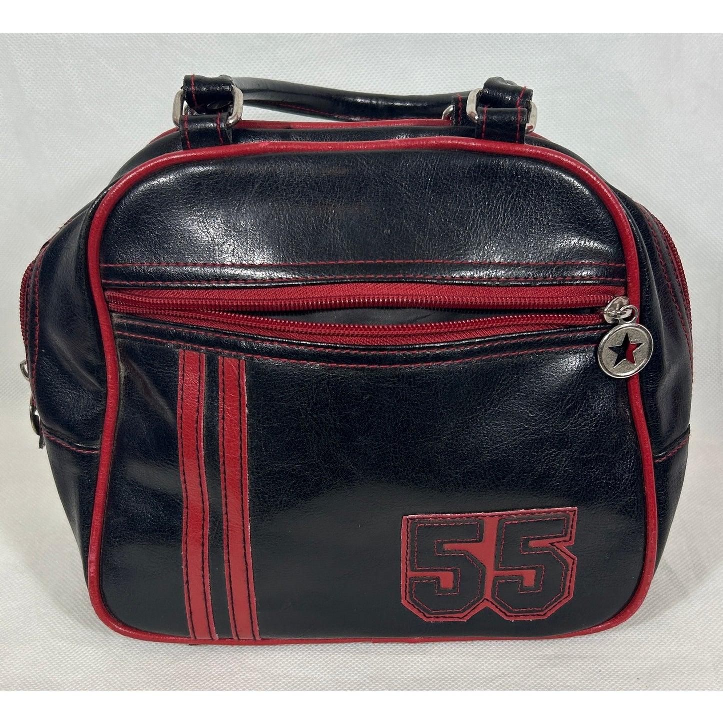 Retro Black & Red PVC Purse with "55" Patch and Star Zipper Charm – 8"x10"