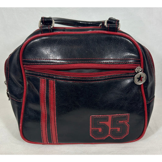 Retro Black & Red PVC Purse with "55" Patch and Star Zipper Charm – 8"x10"