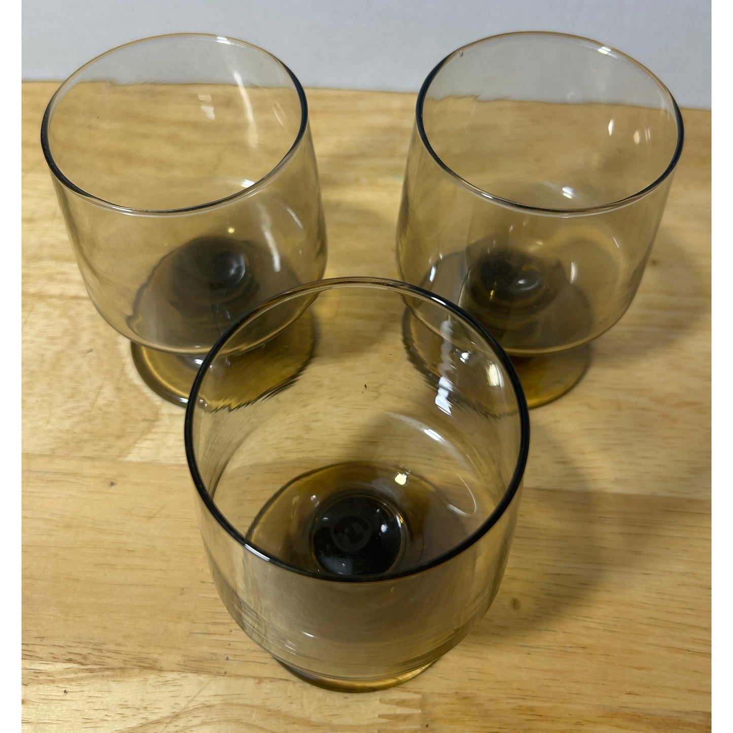 Libbey Tawny Accent Smoke Glass Goblets – Set of 3 Vintage Footed Glasses