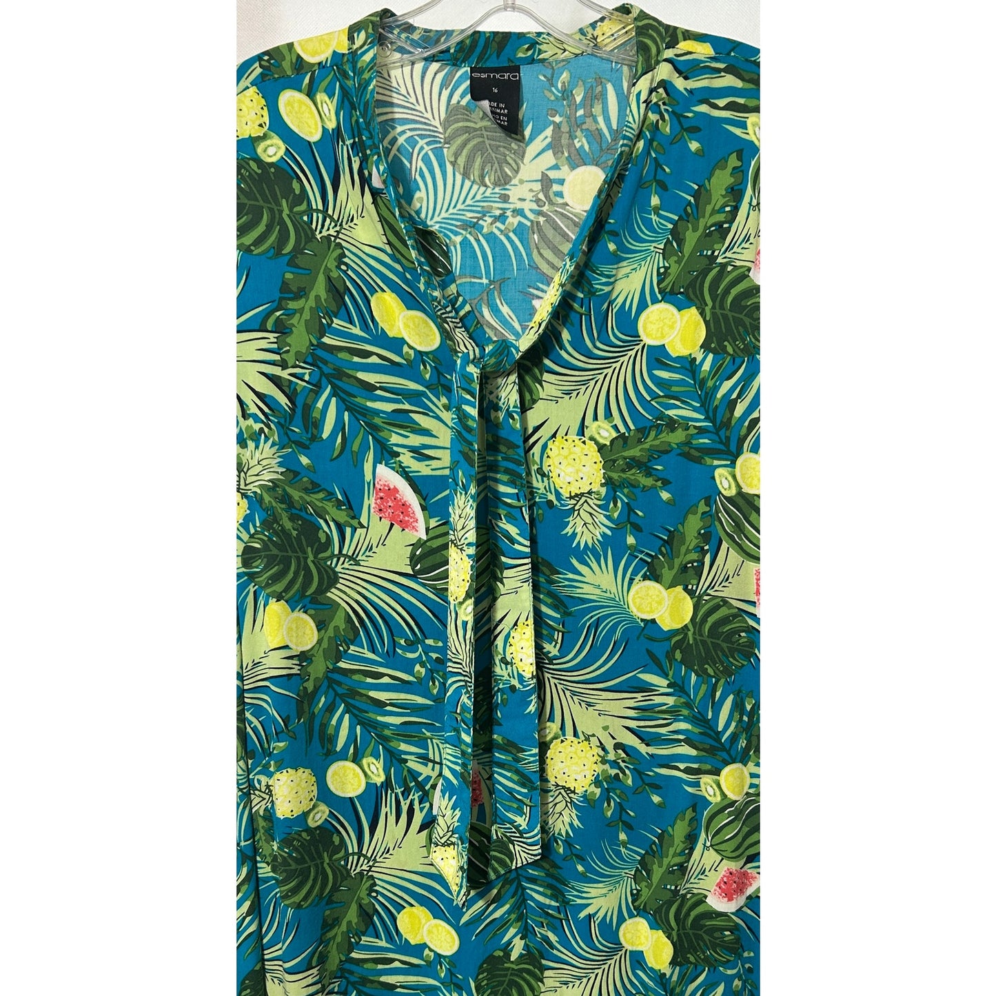 Esmara Sleeveless Tropical Fruit Print Dress Size 16 Viscose Summer Shift