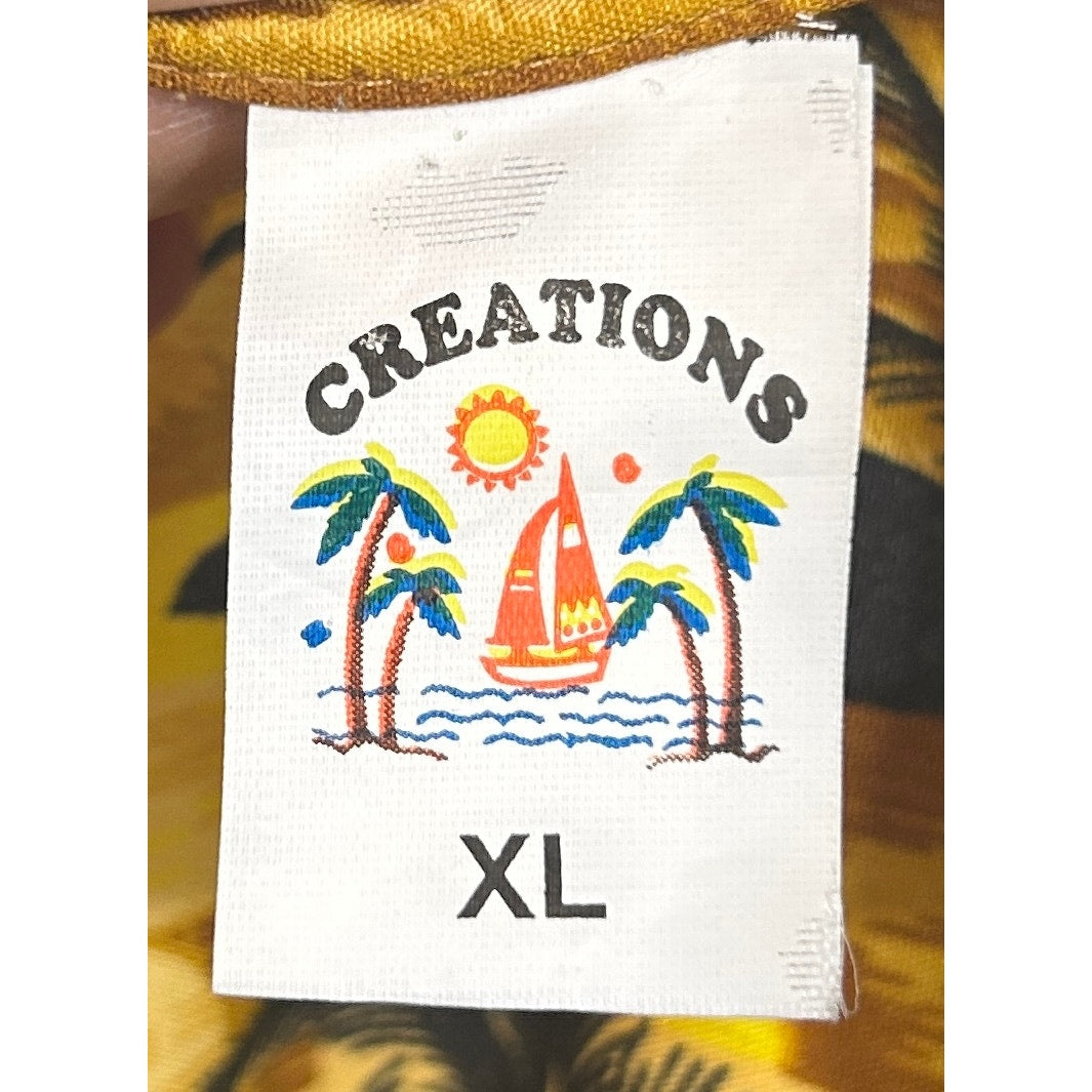 Creations XL Hawaiian Shirt St. Maarten Yellow Palm Tree Sunset Terivoile