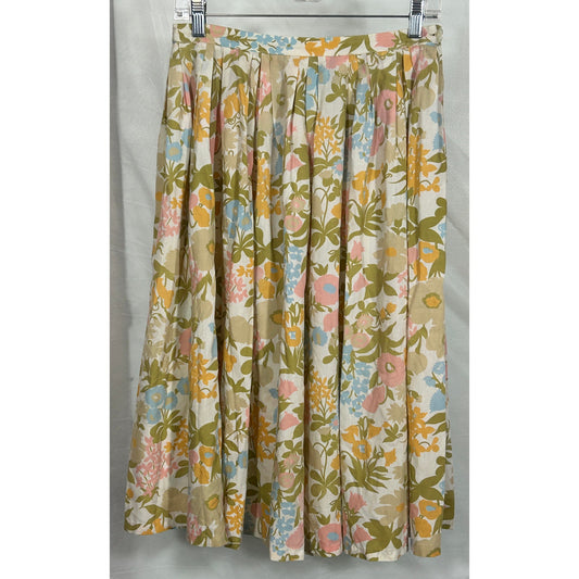 Vintage Majestic Floral Pleated Skirt Full A-Line Button Waist