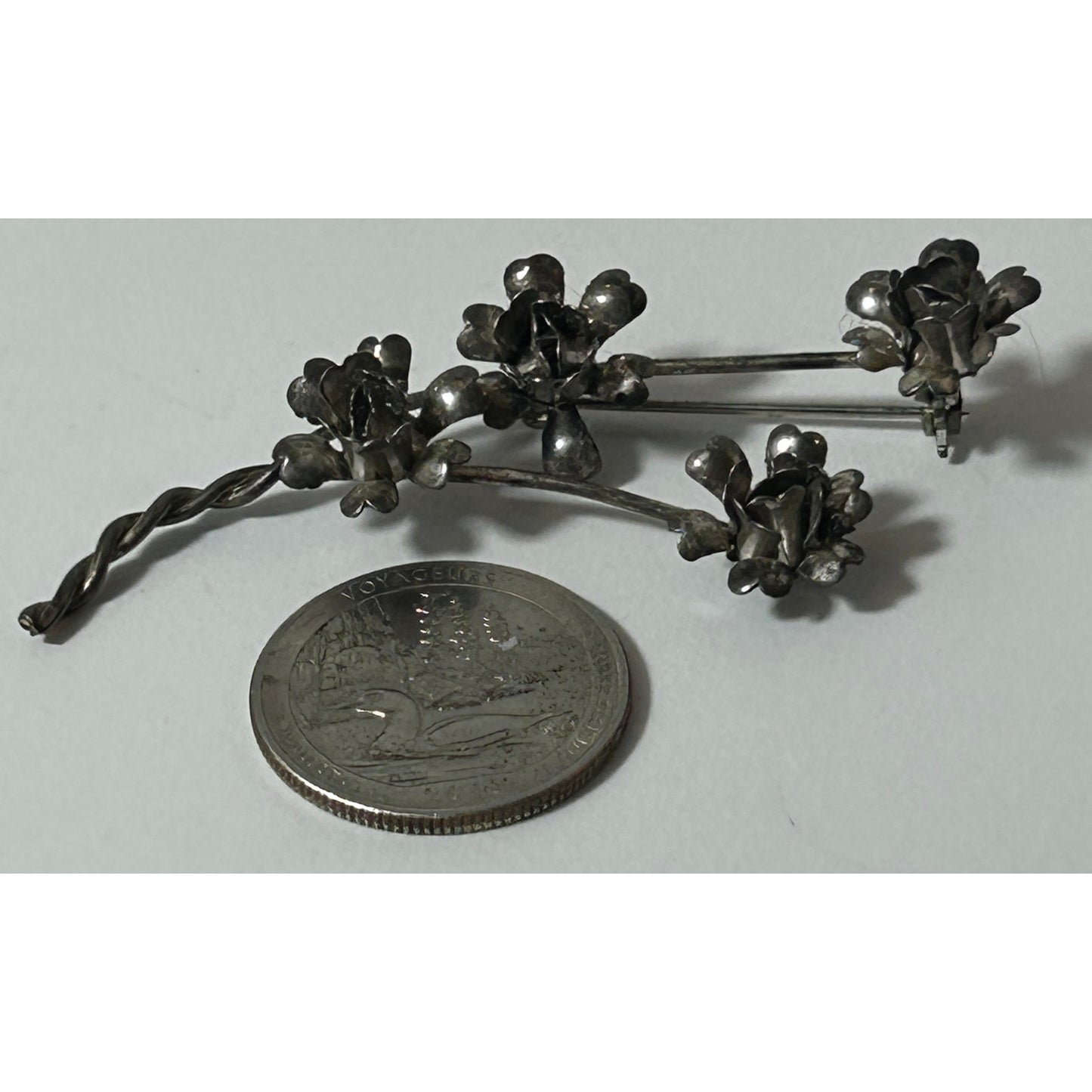 Vintage Sterling Silver Floral Bouquet Brooch Pin 3D Roses 3" x 1.5"