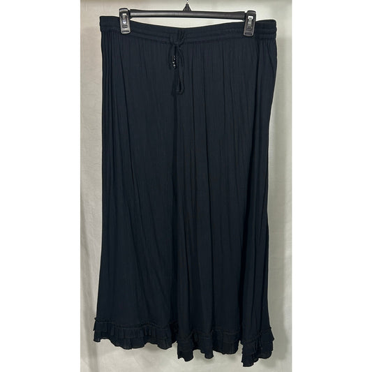 Black Ruffle Hem Crinkle Maxi Skirt XL Pull-On Cotton Rayon Boho Style