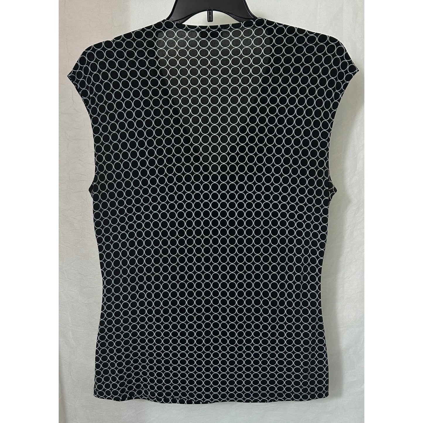 CDW Creative Design Works Black White Circle Print Top Size L Ruched Front