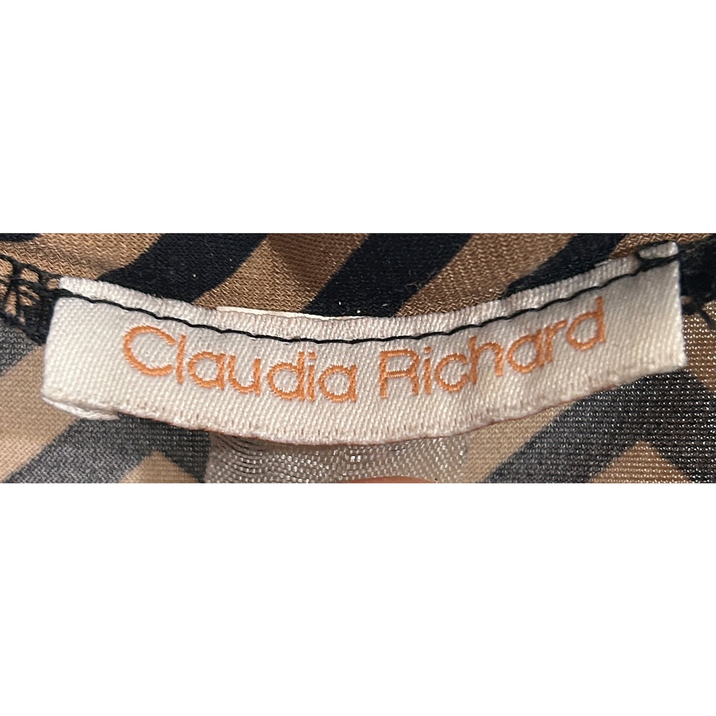 Claudia Richard Chevron Print Sleeveless Blouse Black Tan Size L